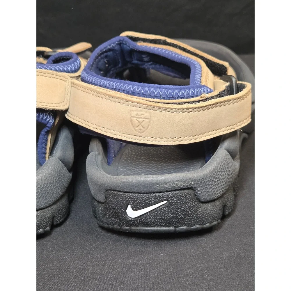 Nike Air Golf Sandals Womens 10 Tan Navy Blue‎ Leather Spiked 302135-221